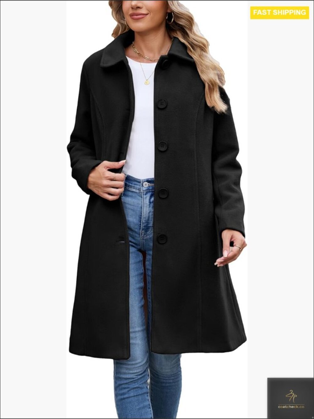 Classic Pea Coat Elegant Winter Overcoat Single Breasted Knee Length Fully Lined